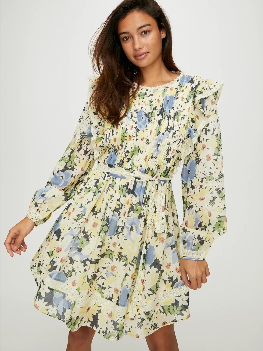 Wilfred Aritzia Elia La Boheme Smocked  Long-Sleeve Cotton Dress